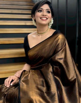 Black Golden Butti Soft Banarasi Silk Saree With Attached Blouse