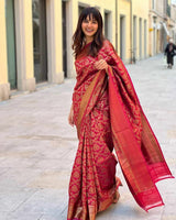 Dark Maroon Jacquard Work Saree