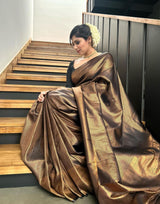 Black Golden Butti Soft Banarasi Silk Saree With Attached Blouse