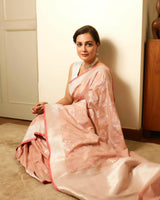 Peach Silk Saree With Weaving Work