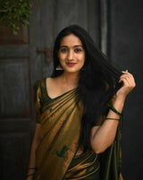 Dark Green Soft Lichi Silk Jacquard Saree