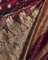 Kaushalya - Maroon Banarasi Satin Saree with Golden Zari Floral Weaving