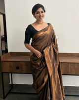 Black Golden Butti Soft Banarasi Silk Saree With Attached Blouse