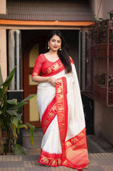 Neer White With Red Soft Silk Saree