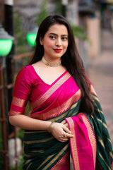 Whimsical Dark Green Soft Silk Saree