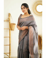 Desultory Grey Soft Silk Saree