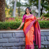 Extraordinary Orange Soft Silk Saree