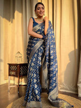 Blue Colour Pure Soft Silk Saree With Twirling Blouse Piece