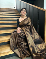 Black Golden Butti Soft Banarasi Silk Saree With Attached Blouse