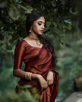 Unique Design Maroon Banarasi Soft Silk Saree