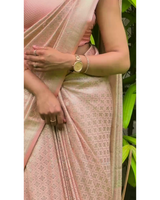 Mrinalini - Pink Banarasi Silk Saree with Subtle Zari Geometric Weave
