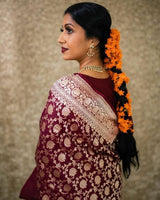 Wine Banarasi Silk Saree