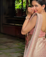 Mrinalini - Pink Banarasi Silk Saree with Subtle Zari Geometric Weave
