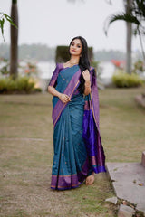 Blue Soft Lichi Silk Jacquard Work Saree