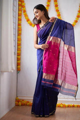 Blue Jacquard Work Soft Lichi Silk Saree