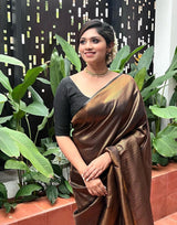 Black Golden Butti Soft Banarasi Silk Saree With Attached Blouse