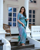Sizzling Firozi Soft Silk Saree