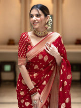Scarlet Red Banarasi Soft Silk Saree