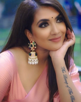 Bindu Peach Litchi Silk Saree With Attached Blouse