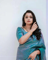 Sizzling Firozi Soft Silk Saree