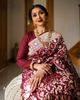 Wine Banarasi Silk Saree
