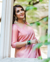 Bindu Peach Litchi Silk Saree With Attached Blouse