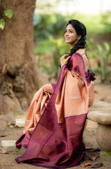 Outstanding Peach Soft Silk Saree