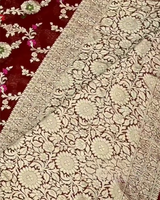 Kusum – Maroon Banarasi Silk Saree with Multi-Coloured Zari Floral Weaving