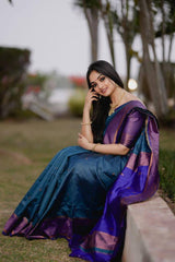 Blue Soft Lichi Silk Jacquard Work Saree