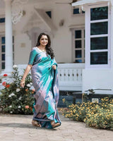Sizzling Firozi Soft Silk Saree