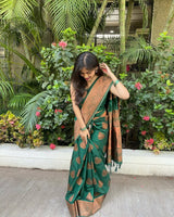 Kanjee – green Banarasi Soft Silk Saree with Elegant Minimal Weaving