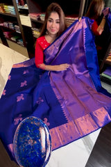 Fantabulous Royal Blue Soft Banarasi Silk Saree With Inimitable Blouse Piece
