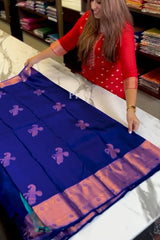 Fantabulous Royal Blue Soft Banarasi Silk Saree With Inimitable Blouse Piece