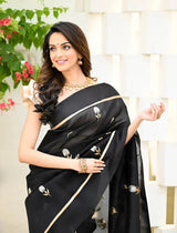 Elision Black Soft Silk Saree