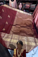 Enthralling Wine Soft Banarasi Silk Saree With Petrichor Blouse Piece