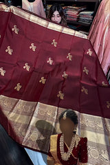 Enthralling Wine Soft Banarasi Silk Saree With Petrichor Blouse Piece