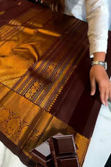 Tantalizing Brown Soft Banarasi Silk Saree With Prominent Blouse Piece