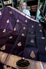 Trendy Purple Soft Banarasi Silk Saree With Forbearance Blouse Piece