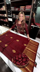 Eclat Maroon Soft Banarasi Silk Saree With Flameboyant Blouse Piece