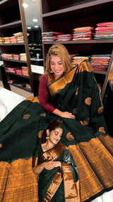 Desuetude Dark Green Soft Banarasi Silk Saree With Gorgeous Blouse Piece