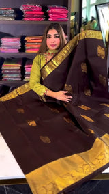 Woebegone Brown Soft Banarasi Silk Saree With Angelic Blouse Piece