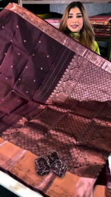 Jazzy Wine Soft Banarasi Silk Saree With Snazzy Blouse Piece