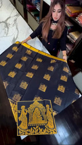 Sizzling Navy Blue Soft Banarasi Silk Saree With Petrichor Blouse Piece