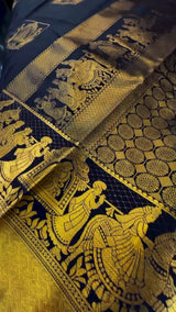 Sizzling Navy Blue Soft Banarasi Silk Saree With Petrichor Blouse Piece