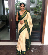 Valiba Beautiful Cream Banarasi Silk Saree