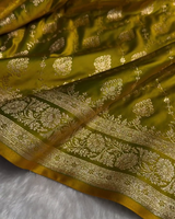 Kalyani – Green Banarasi Katan Satin Silk Saree with Golden Zari Weaving