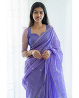 Bhagyashree - Lavender Pure Linen Silk Saree with Jacquard Weaving