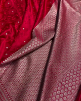 Rajvalli – Red Banarasi Tanchoi Floral Booti Mashru Silk Saree with Zari Border