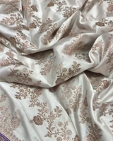 Shantika – White Banarasi Katan Satin Silk Saree with Purple Zari Weaving