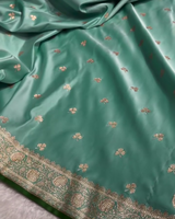 Urmila – Green Banarasi Semi-Katan Silk Saree with Golden Zari Butta and Broad Border